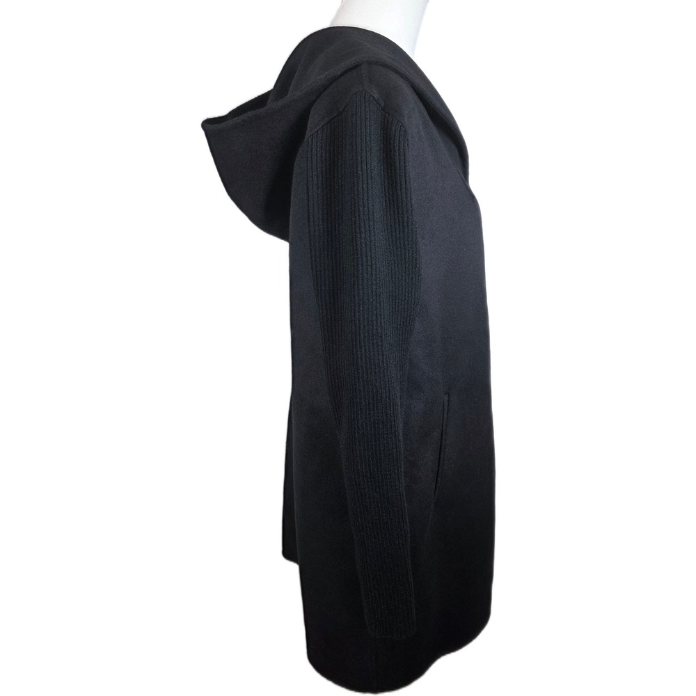 Kenneth Cole Women's Black Hooded Mixed Media Ribbed Sleeves Wool Blend Jacket - Picture 5 of 12